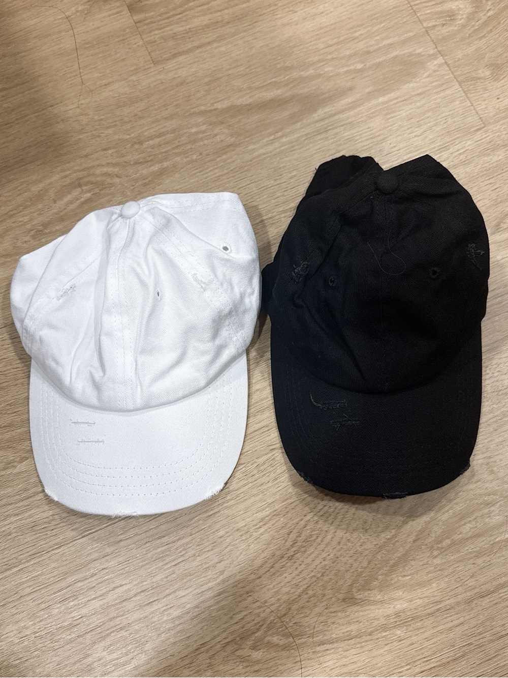 Classic White and Black Distressed Baseball Caps - Set of 2